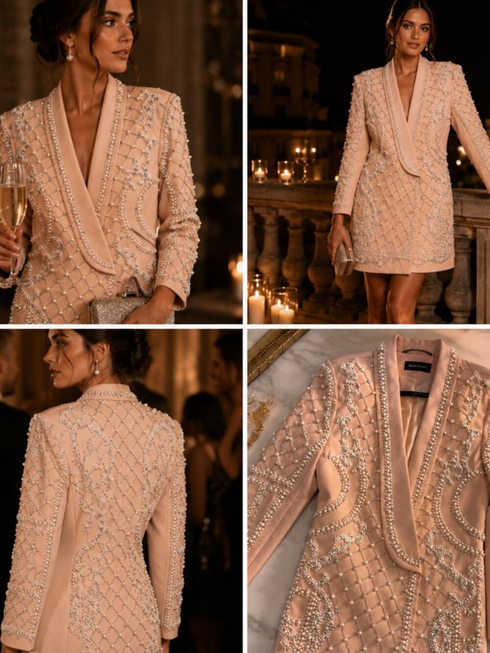 Gianni Bini Blush Pink Pearl-Embellished Tailored Jacket